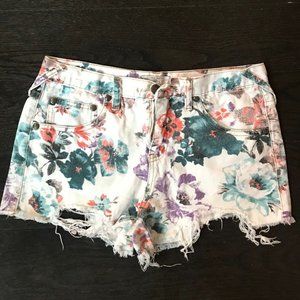 Free People Floral Distressed Denim Shorts